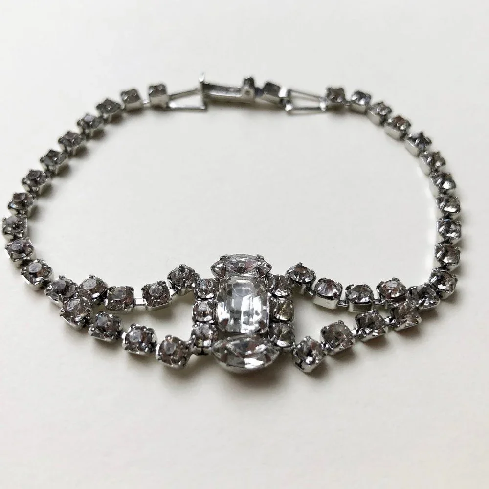 Fancy rhinestone tennis bracelet, dainty clear crystal cocktail party bracelet
